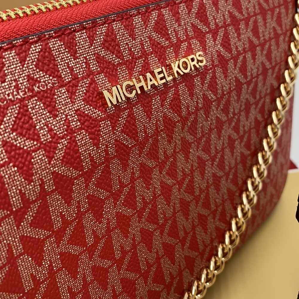 MICHAEL KORS GIFTABLE SHOULDER BAG & CARD HOLDER BOXED SET CHILI PALE GOLD GLITT - Picture 14 of 16
